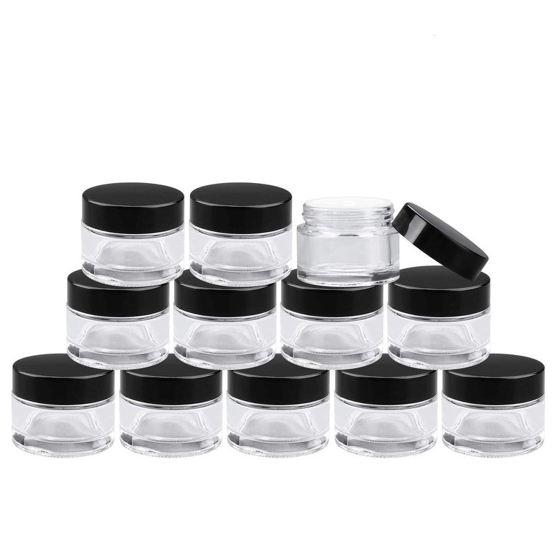 Encheng 30 Pack of 2 oz Clear Round Glass Jarswith Inner Liners and black LidsEmpty Cosmetic ContainersCream jars